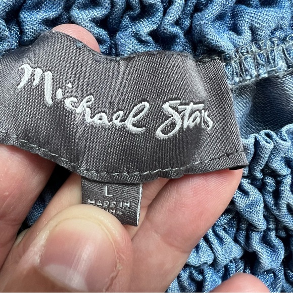 Michael Stars Anthropologie Chambray Mini Dress Short Sleeve Women's size Large - Picture 4 of 7